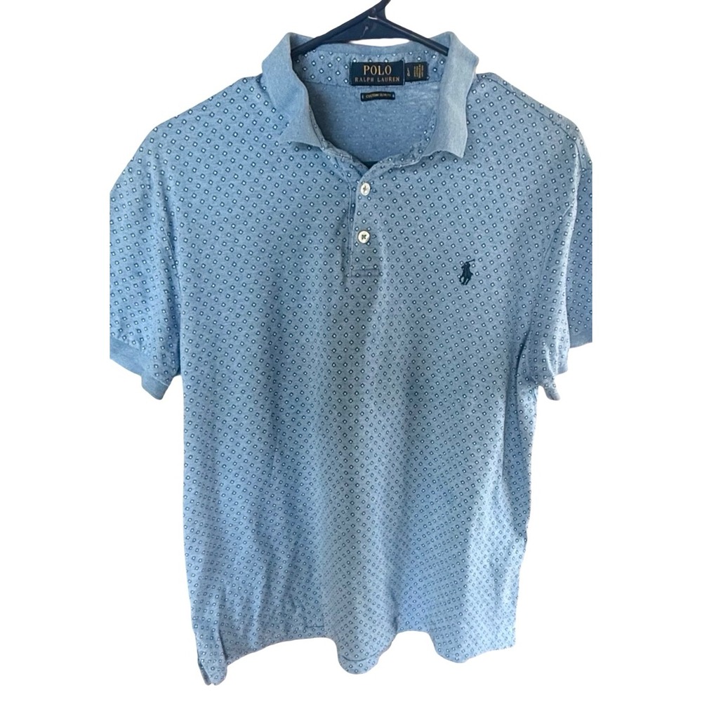 Polo Ralph Lauren Blue Geometric Print Poloā Shirt Custom Slim Fit L